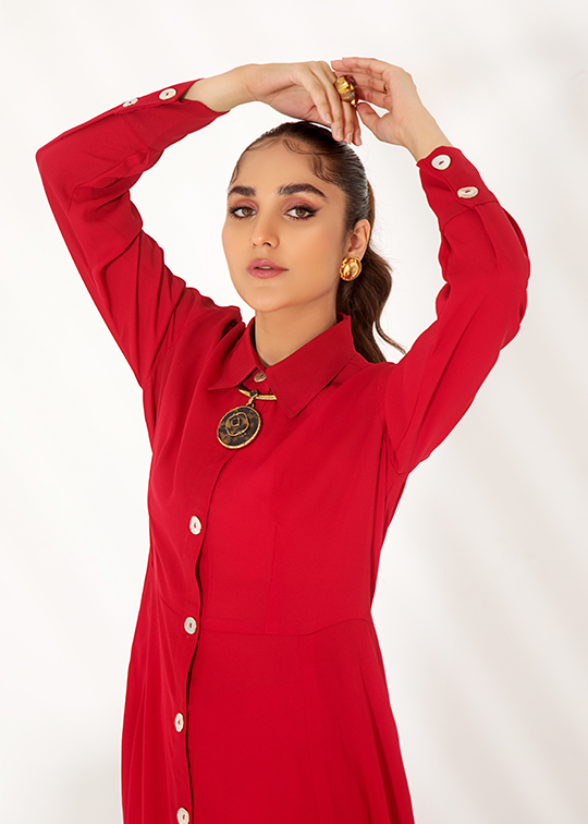 Model Wearing A scarlet A line shirt - frontal image