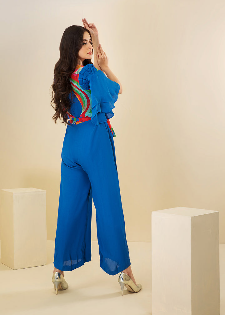 Model wearing electric blue jumpsuit - 4