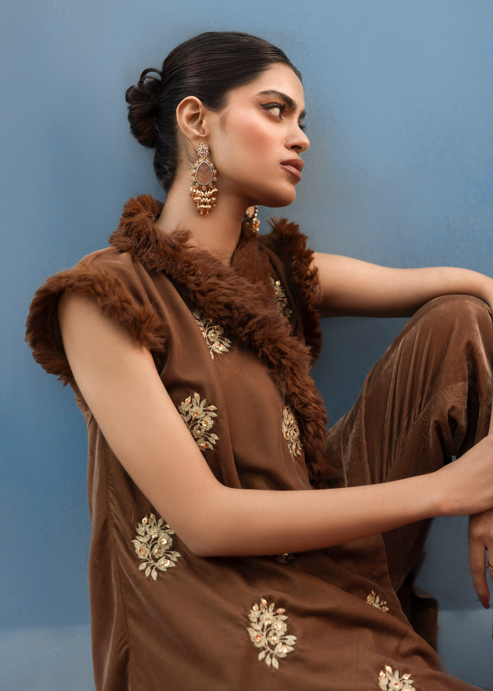 Model wearing Fur Velvet Suit - image 2