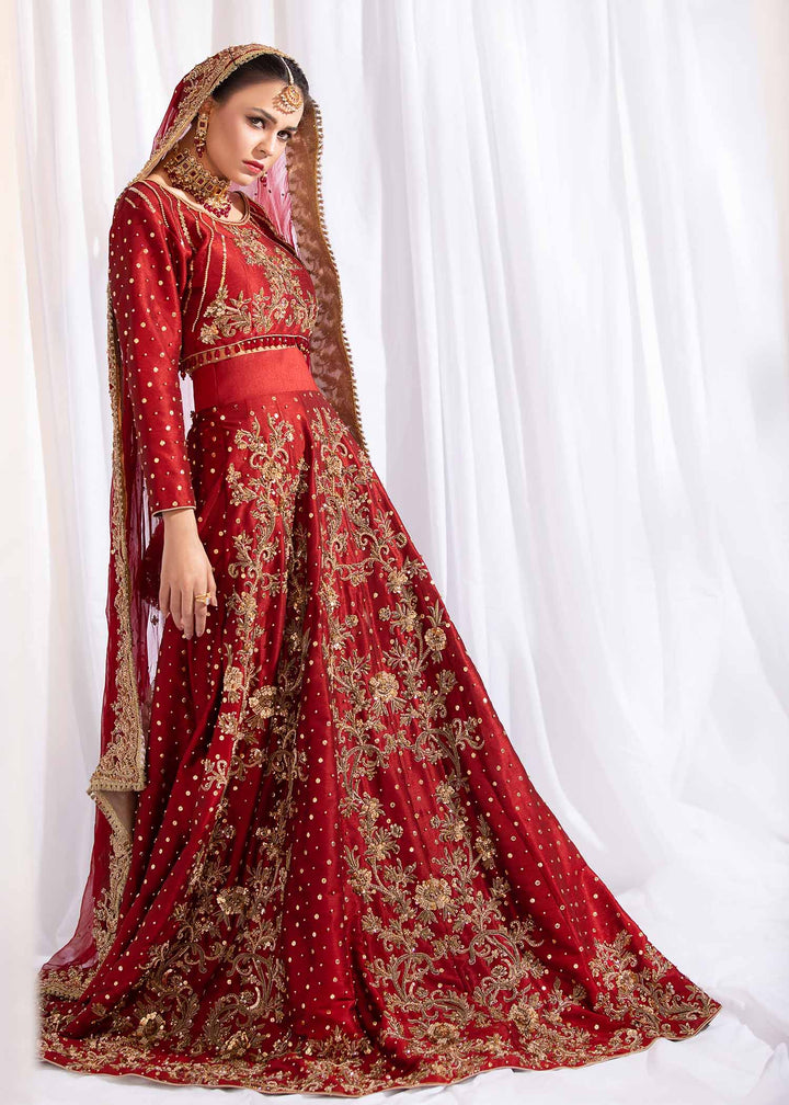 Model wearing Red and Gold Embellished Bridal Lehenga Choli Set - 3