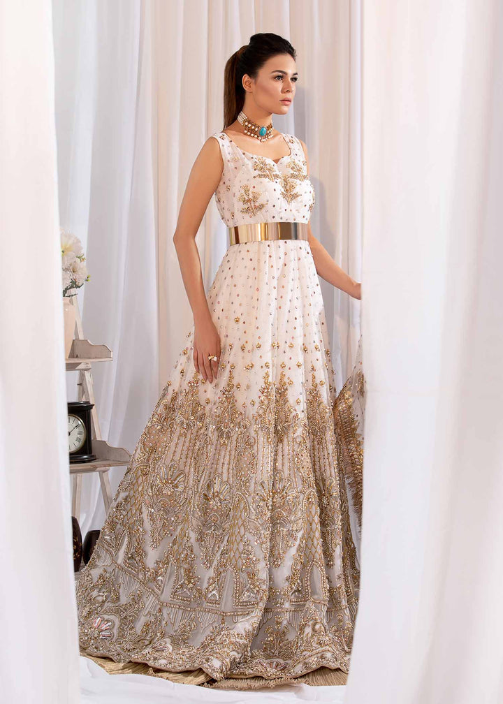 model wearing Ivory and Gold Formal Embellished Maxi -2