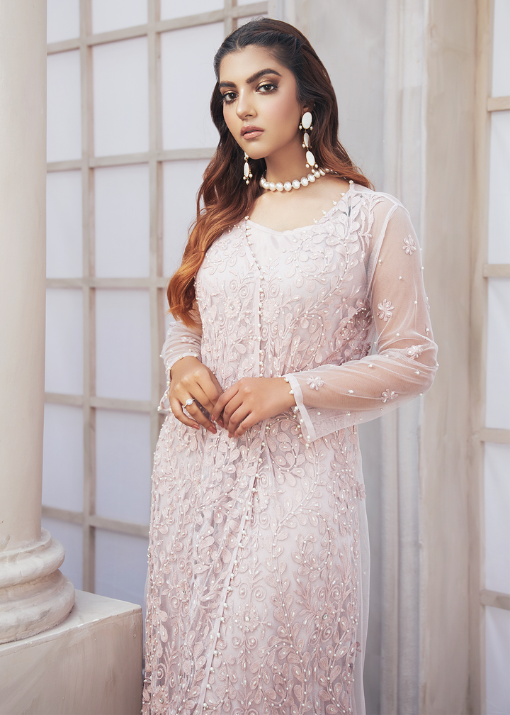 Model Wearing powder pink net gown -4