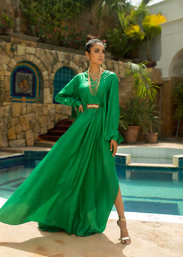 Model Wearing pearl green gown-1