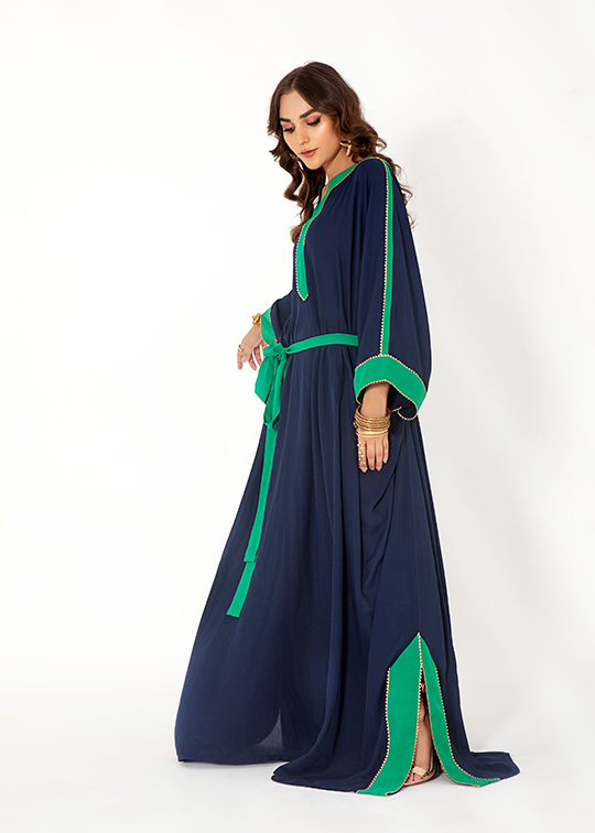 Model wearing  navy blue kaftan -  image 3