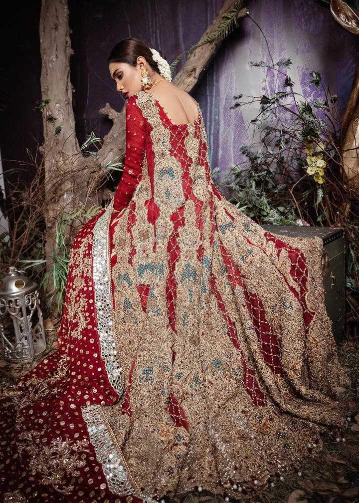 Model wearing Red and Gold Formal Bridal Wear - 4