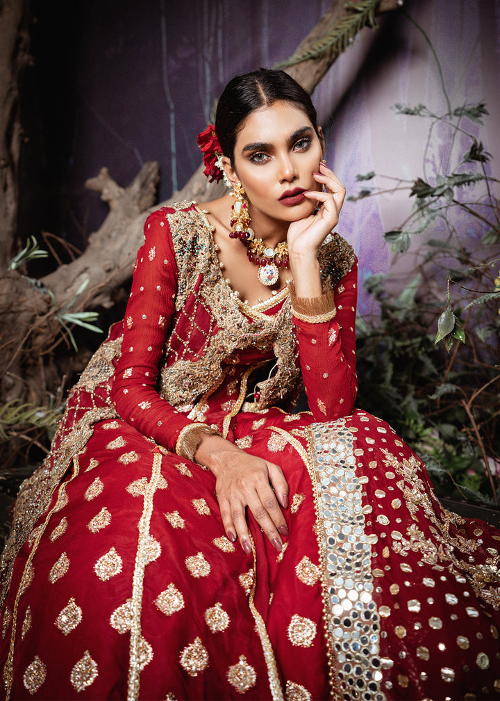Model wearing Red and Gold Formal Bridal Wear - 5