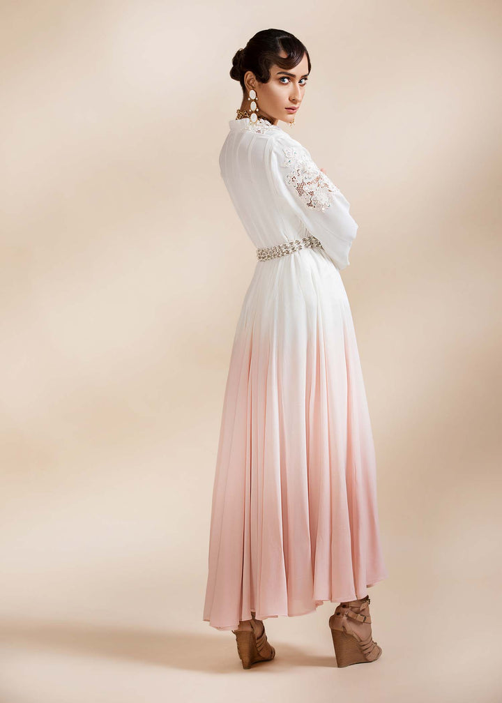 Model wearing Pink And Ivory Gradient Frock -2