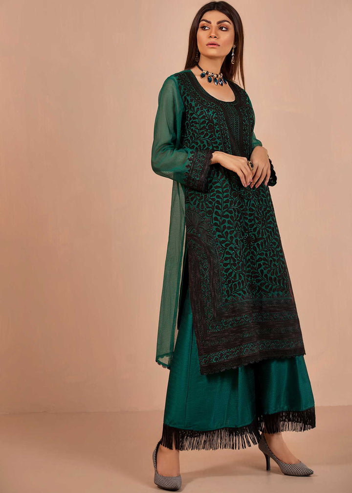 model wearing Dark Green Kurta with Black Embroidery-3
