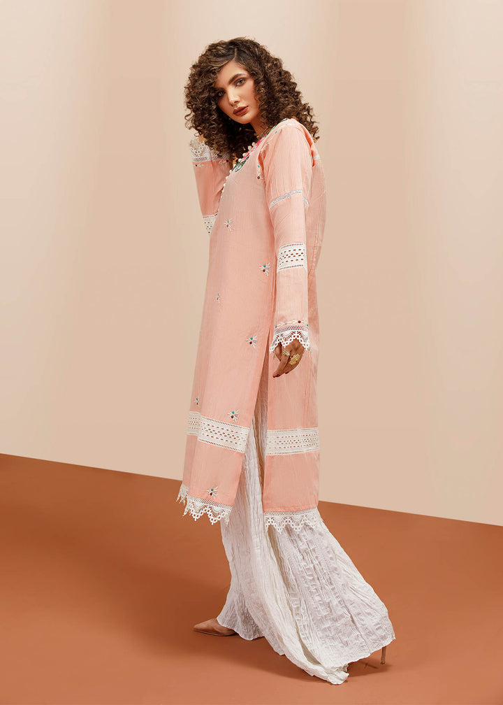 Model wearing Pink Khaddi lawn kurta -3