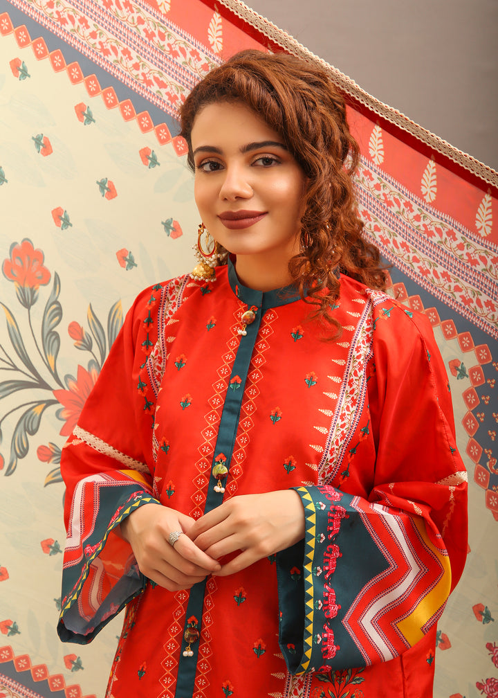 Model wearing red shirt and dupatta -3