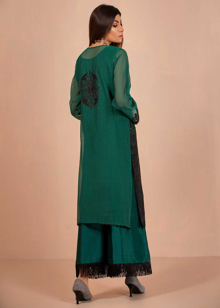 model wearing Dark Green Kurta with Black Embroidery-4