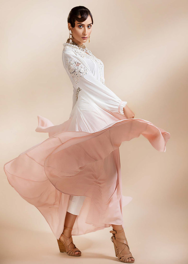 Model wearing Pink And Ivory Gradient Frock -4