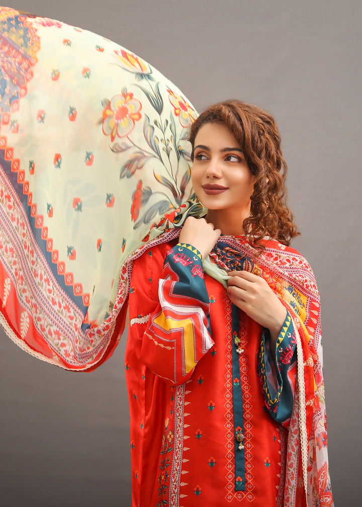 Model wearing red shirt and dupatta -5