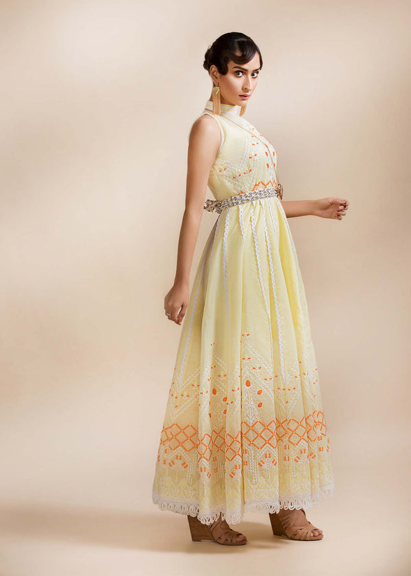 Model wearing Pastel yellow gown -1