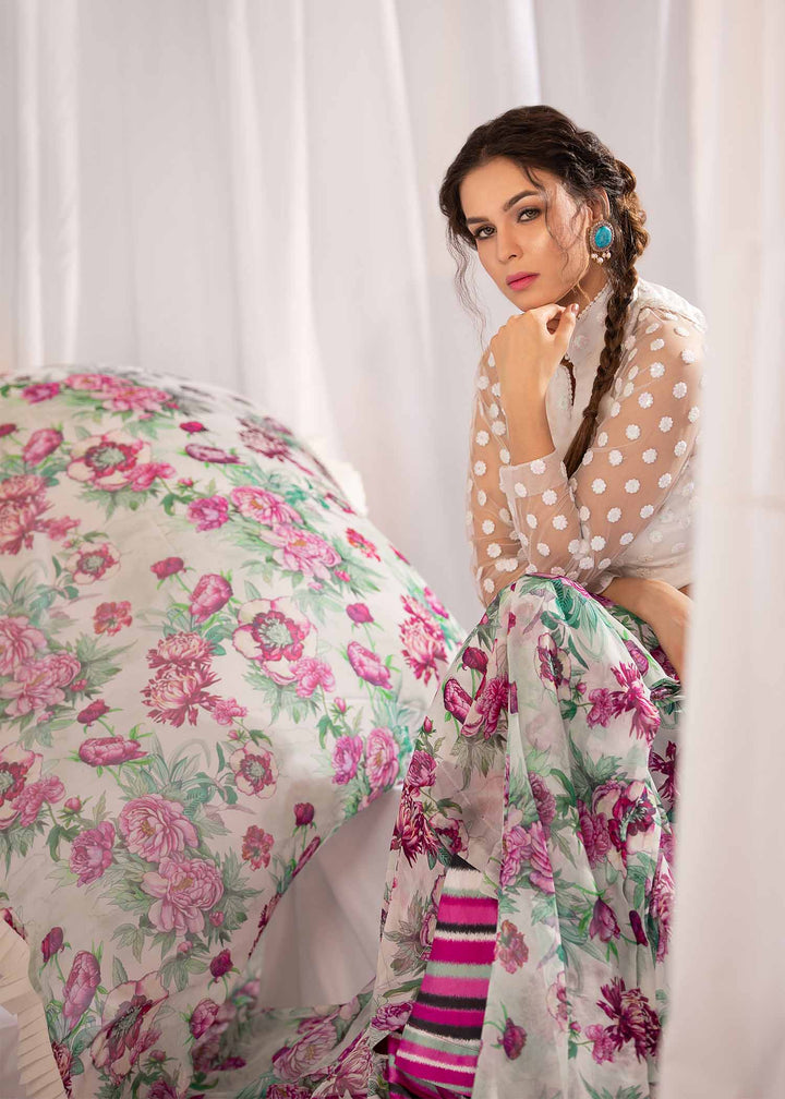 Model wearing Floral Skirt and Blouse with Dupatta - 3
