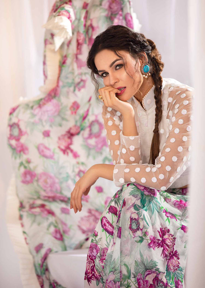 Model wearing Floral Skirt and Blouse with Dupatta - 4