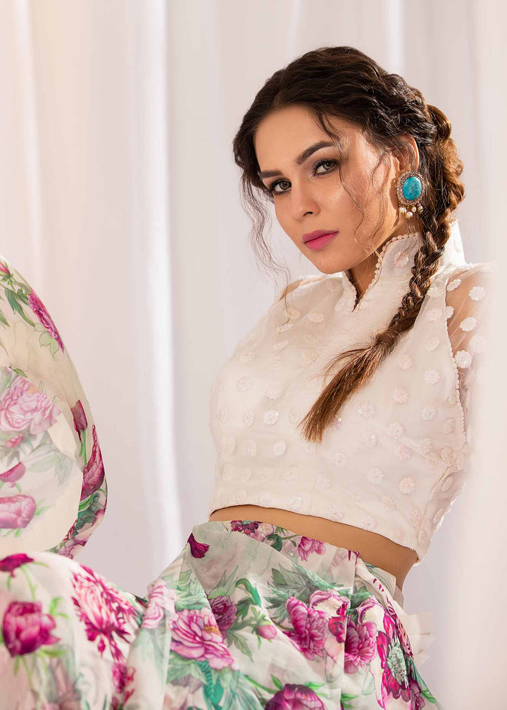 Model wearing Floral Skirt and Blouse with Dupatta - 5