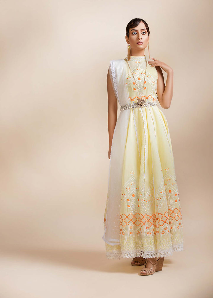 Model wearing Pastel yellow gown -5