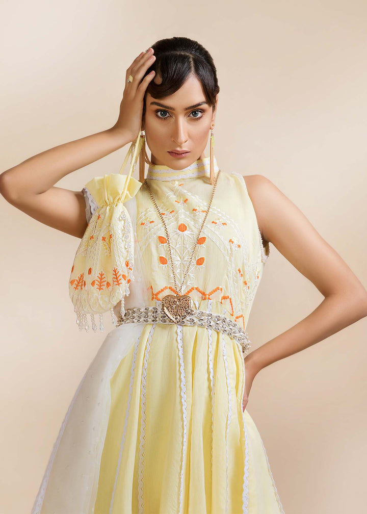 Model wearing Pastel yellow gown -6