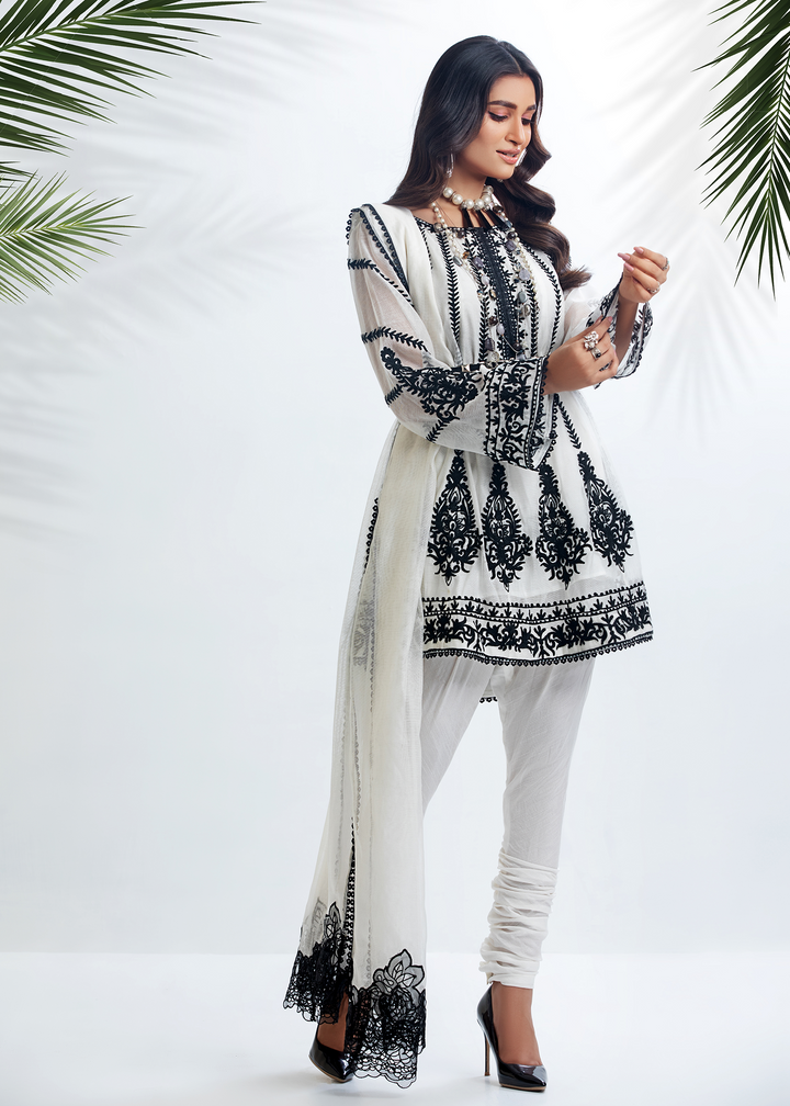 Model Wearing Black and white embroidered suit -2