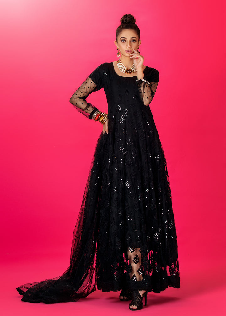 Model wearing Sequined Black Frock Dress with Shirt and Pants -6