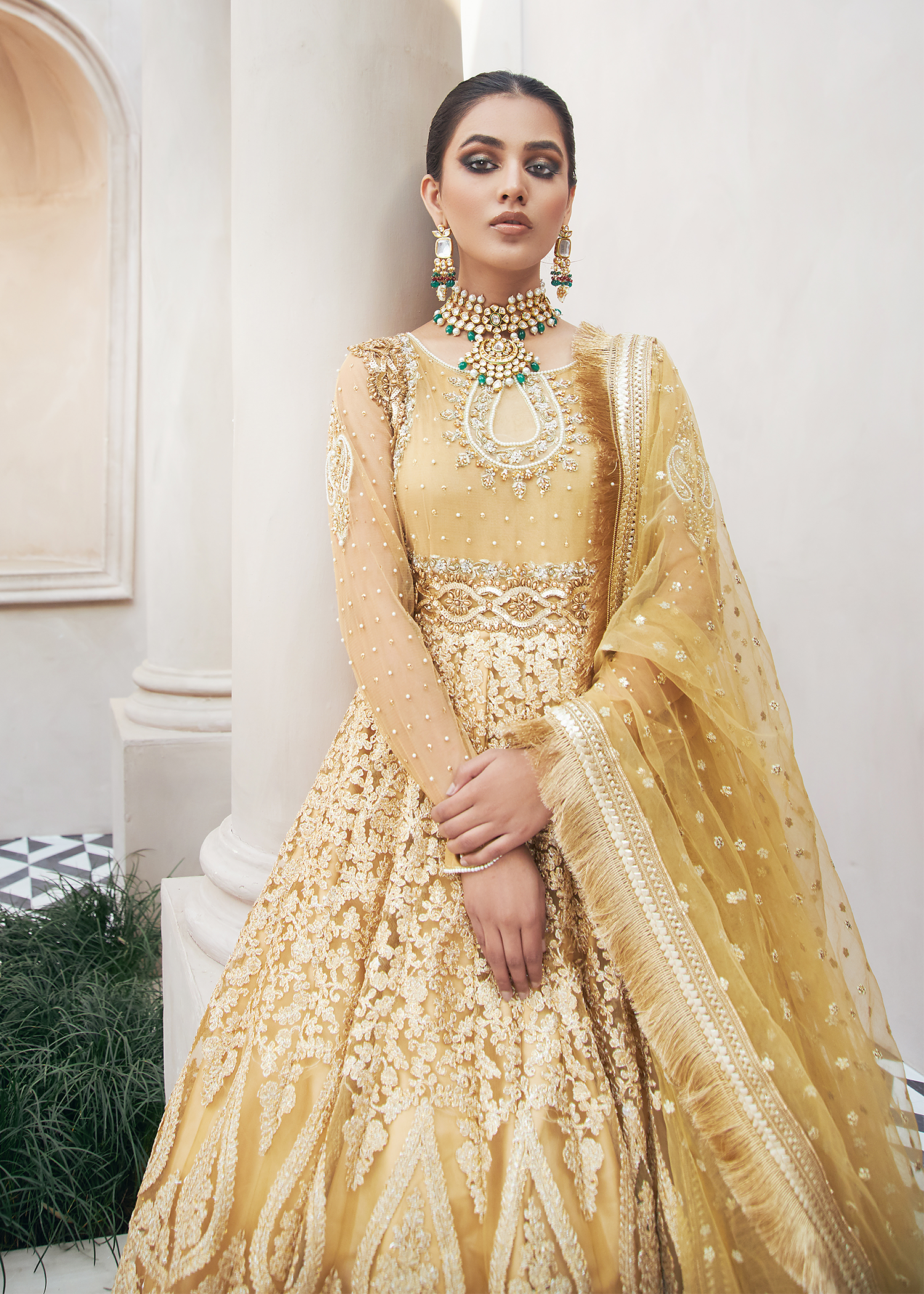 Gold Anarkali Flared Gown
