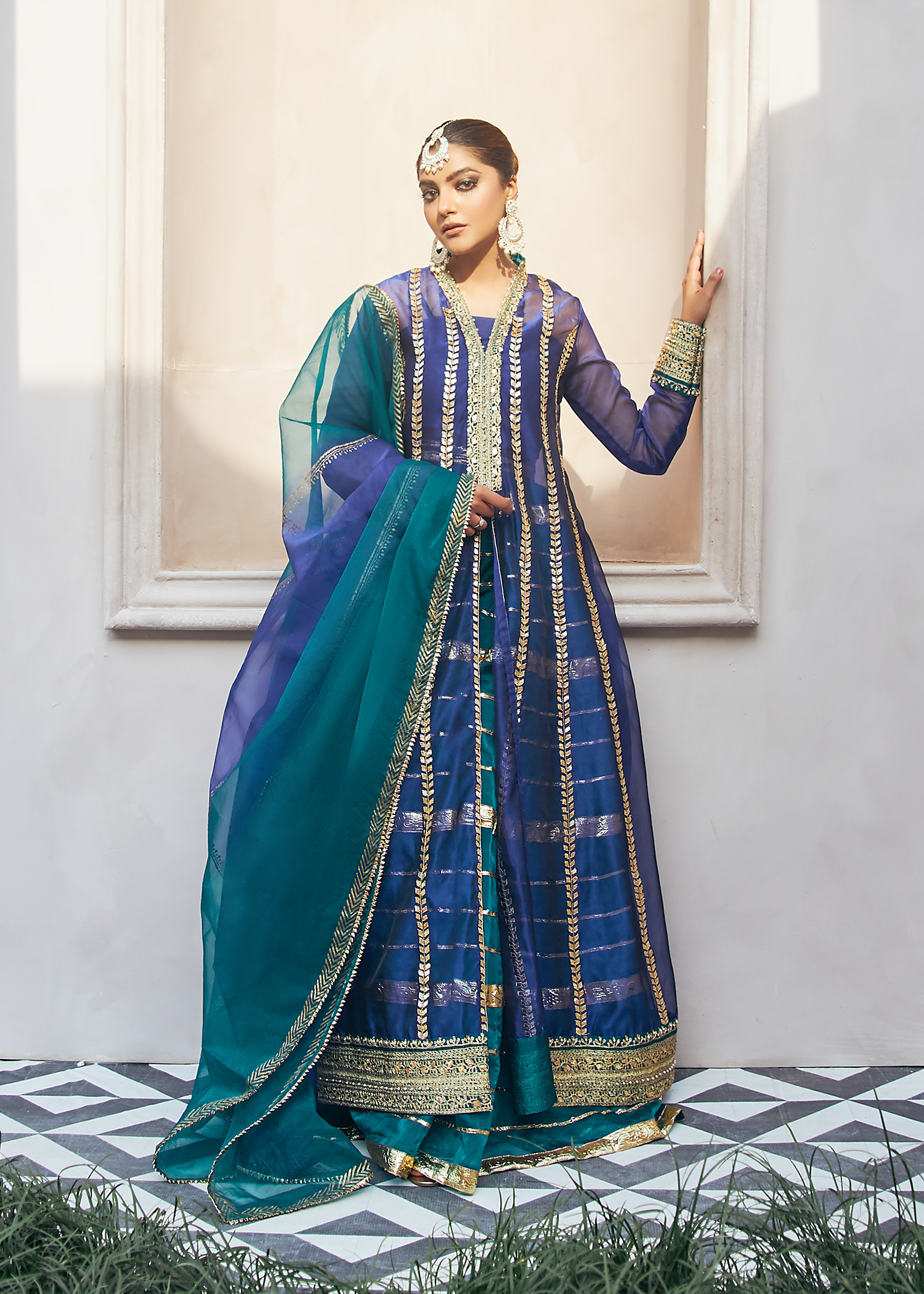 Front Open Blue Shirt with Sharara