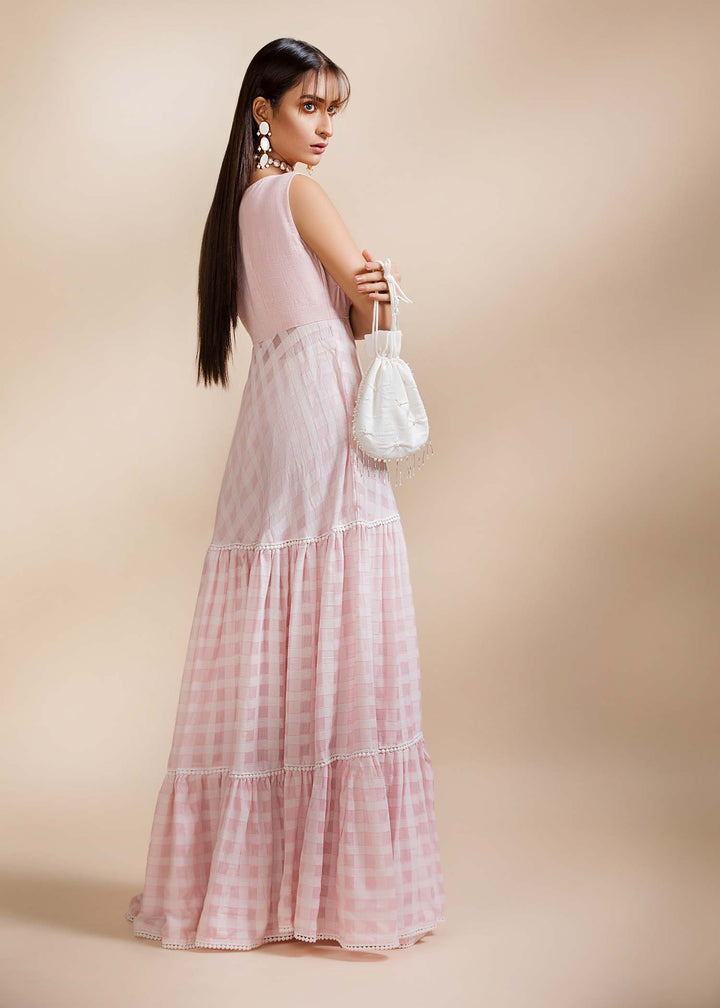 Model wearing Bubble Pink Maxi Dress -3