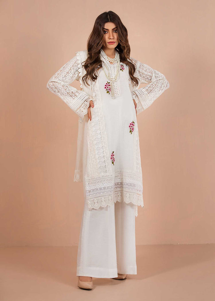 Model wearing White Embroidered Suit-1