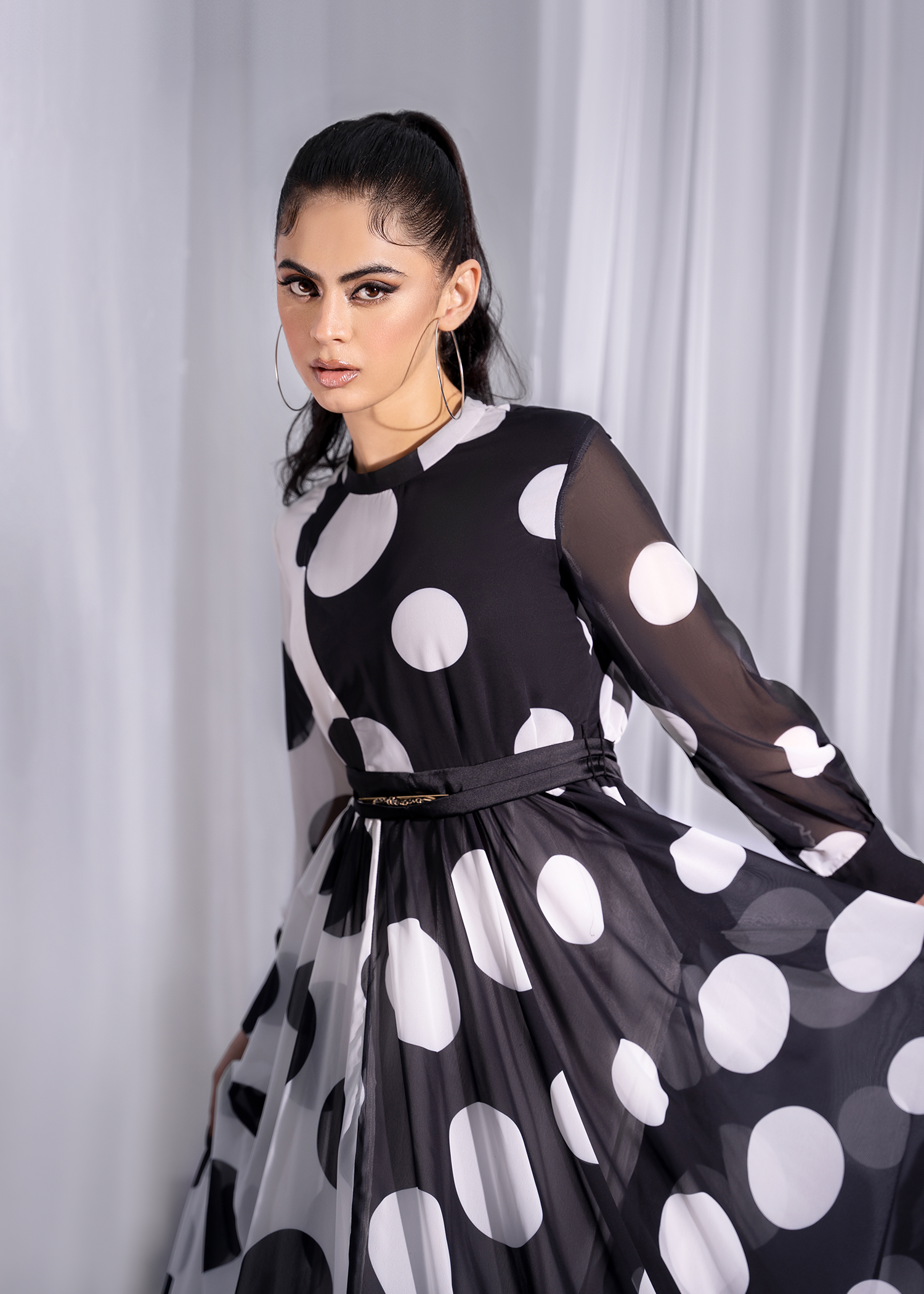 Polka Dot Flared Evening Gown