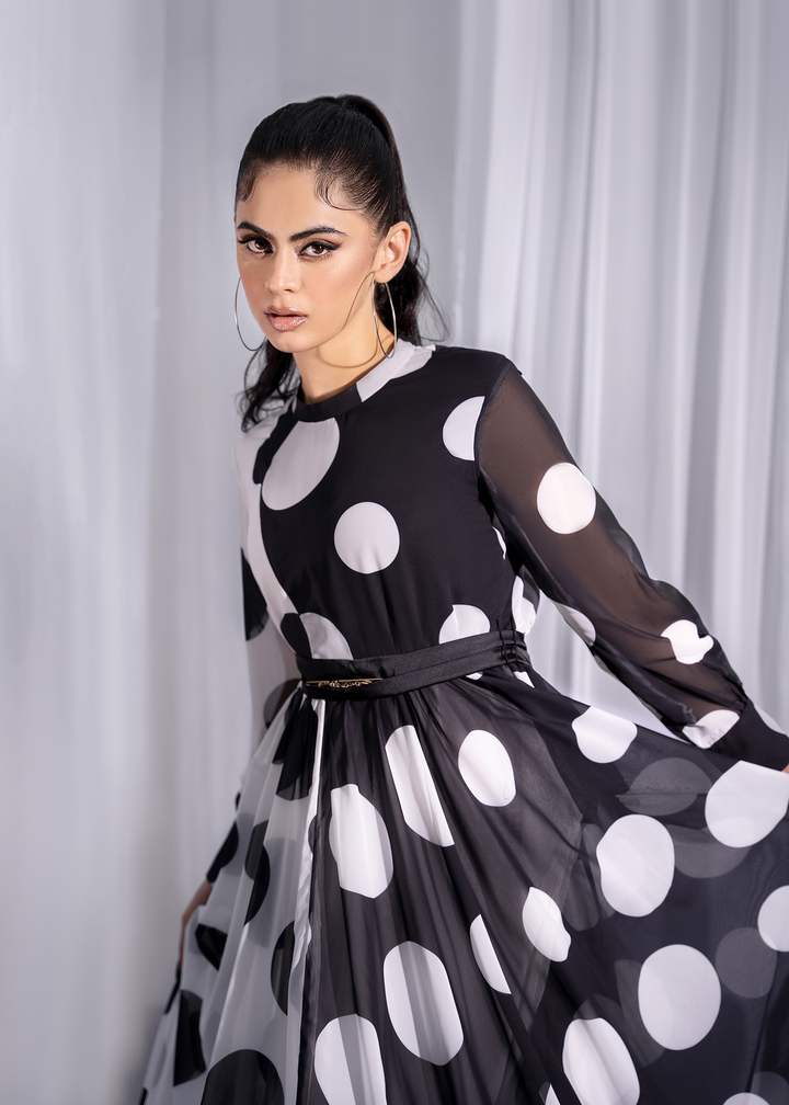 Polka Dot Flared Evening Gown Black White Polka Gown Dureshahwar