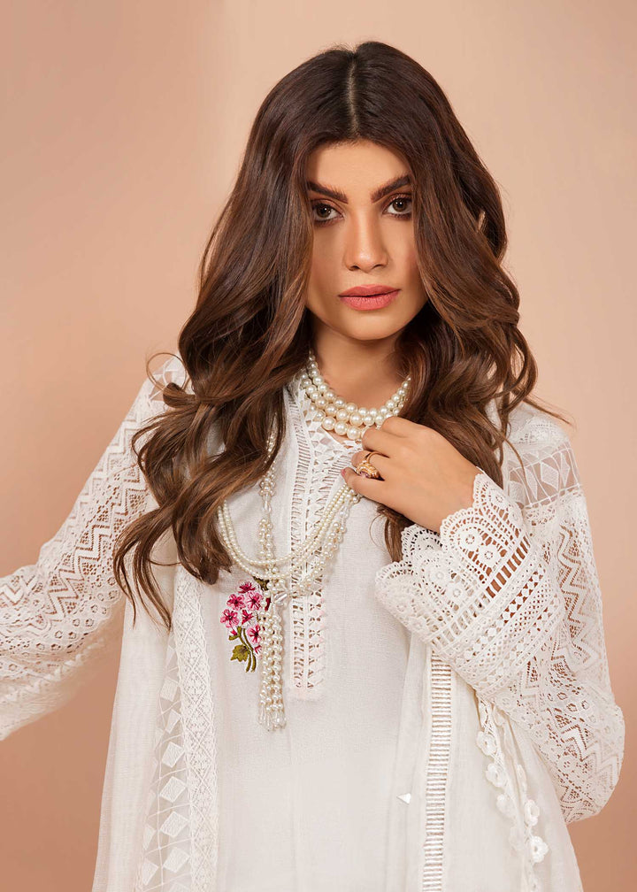 Model wearing White Embroidered Suit-6