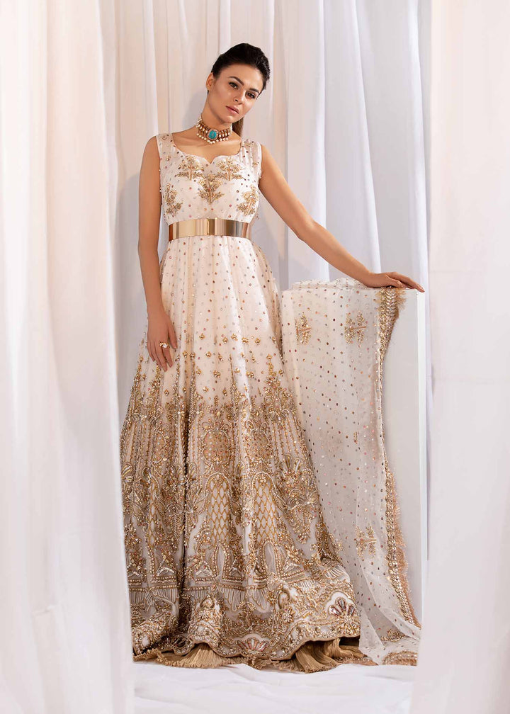 model wearing Ivory and Gold Formal Embellished Maxi -3