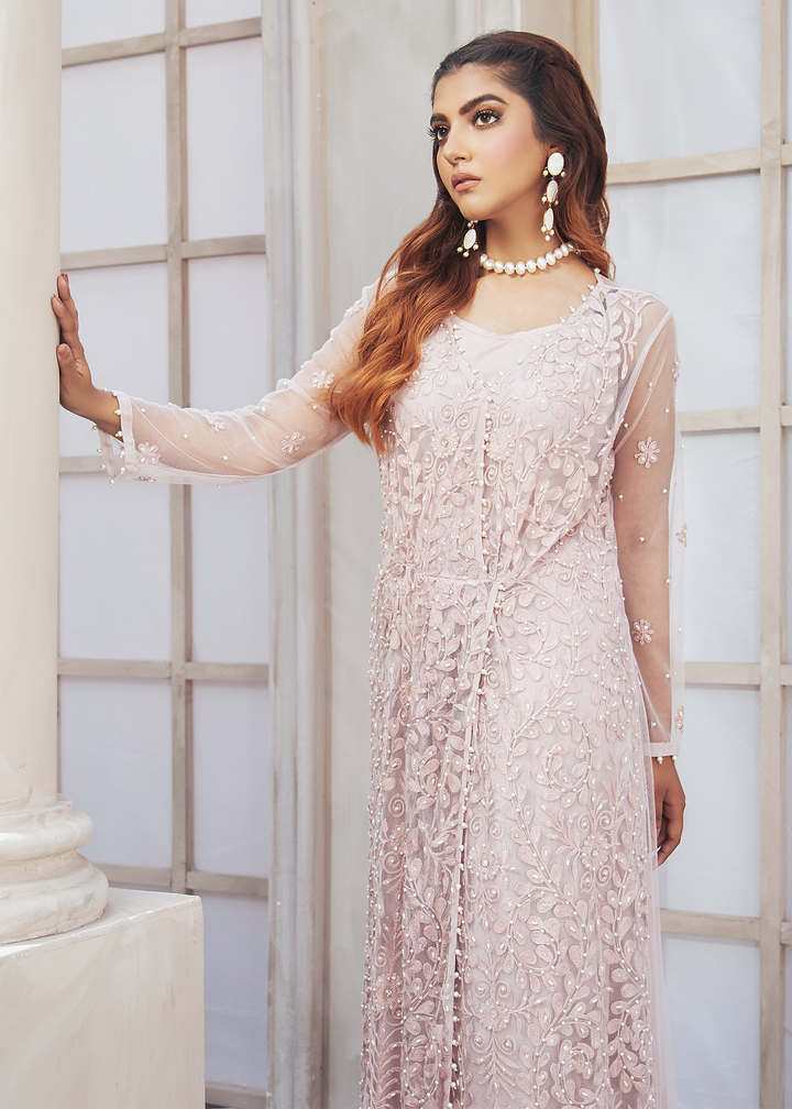 Model Wearing powder pink net gown -5