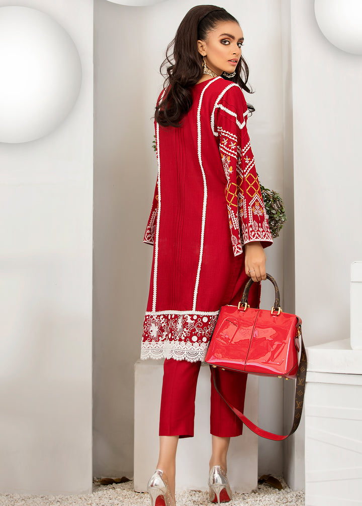 Model wearing Printed Red Suit -6