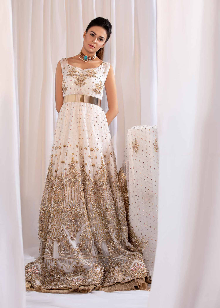 model wearing Ivory and Gold Formal Embellished Maxi -5