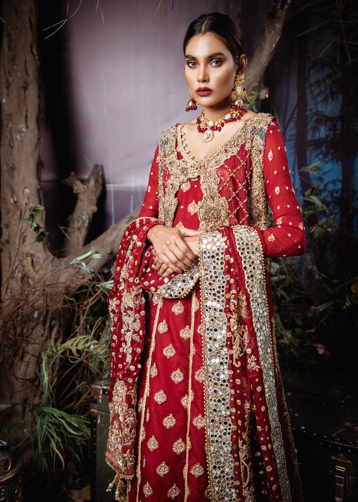Model wearing Red and Gold Formal Bridal Wear - 1
