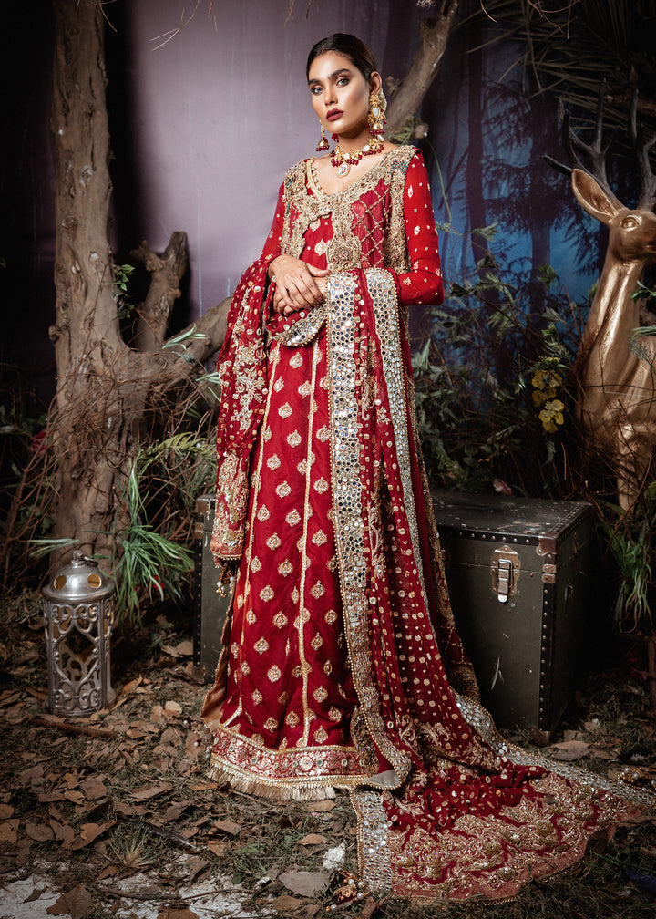 Model wearing Red and Gold Formal Bridal Wear - 2