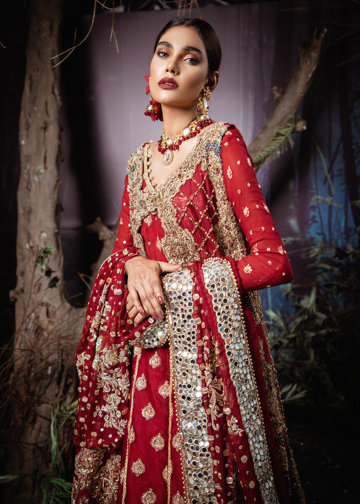 Model wearing Red and Gold Formal Bridal Wear - 3