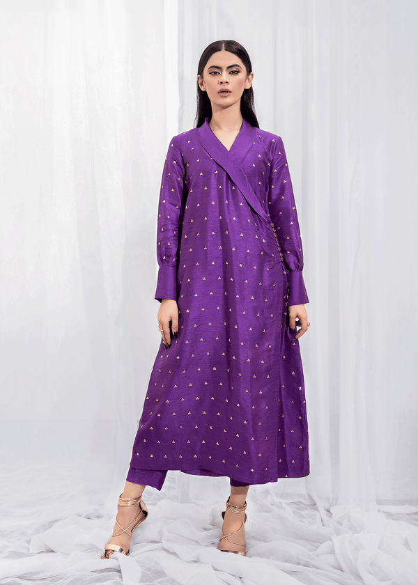 Model Wearing Purple Angarkha shirt -img 1