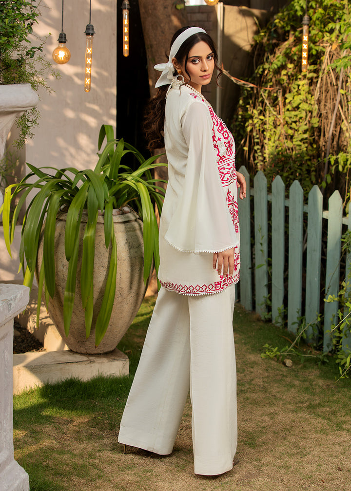Model wearing  Embroidered White suit , back img 6