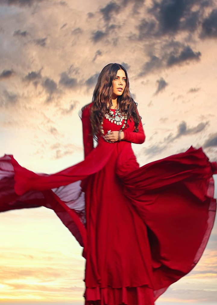 Hadiqa Kiani Wearing Red chiffon maxi - 2